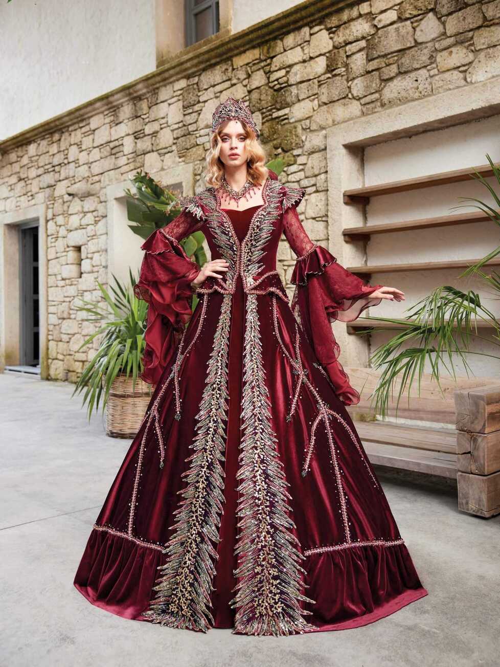 Elegant Princess Burgundy Long Prom Ball Gown – Sultan Dress