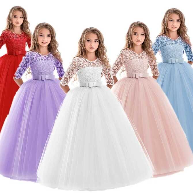 Elegant Princess Lace Bridesmaid Teens Girls Dresses For Party ...