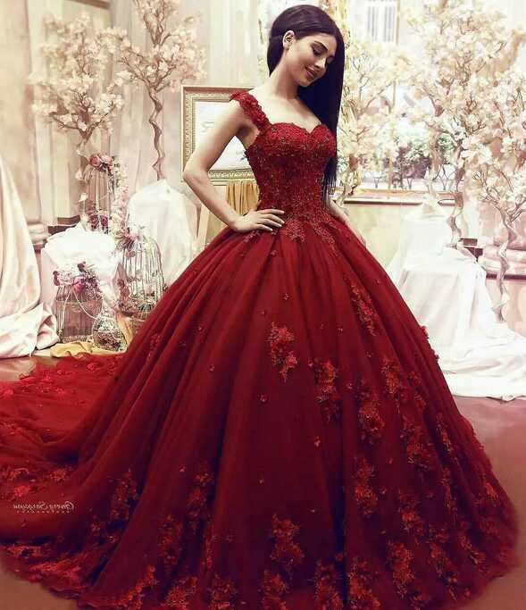 Elegant Red Ball Gown Wedding Dresses 2019 Off Shoulder Lace ...