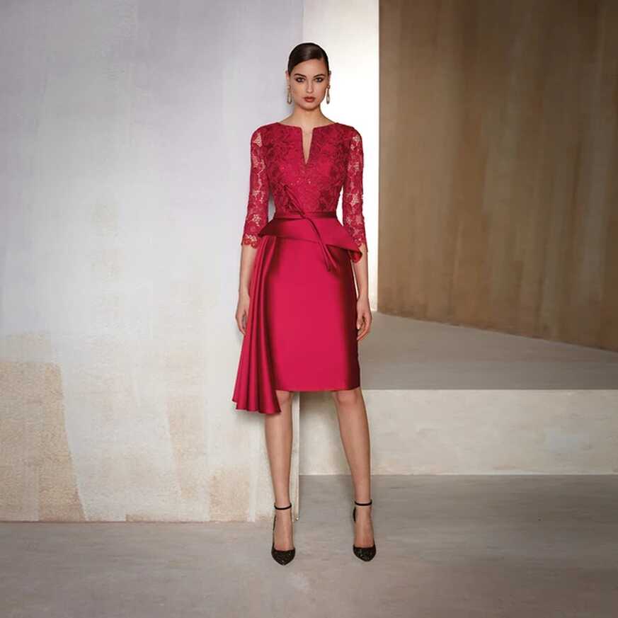 Elegant Red Cocktail Dress 2024 New Satin V-Neck Lace, 48% OFF