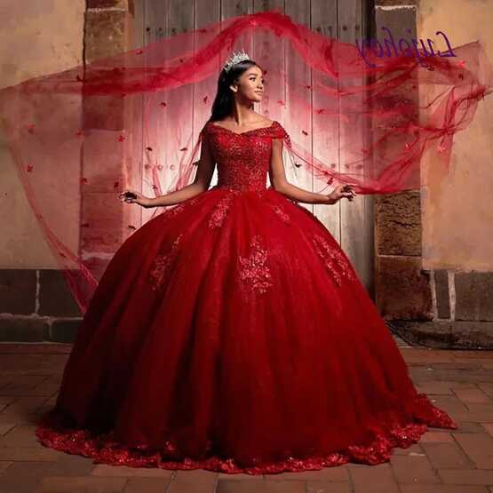 Elegant Red Lace Quinceanera Dresses Ball Gown Women Girl Princess ...