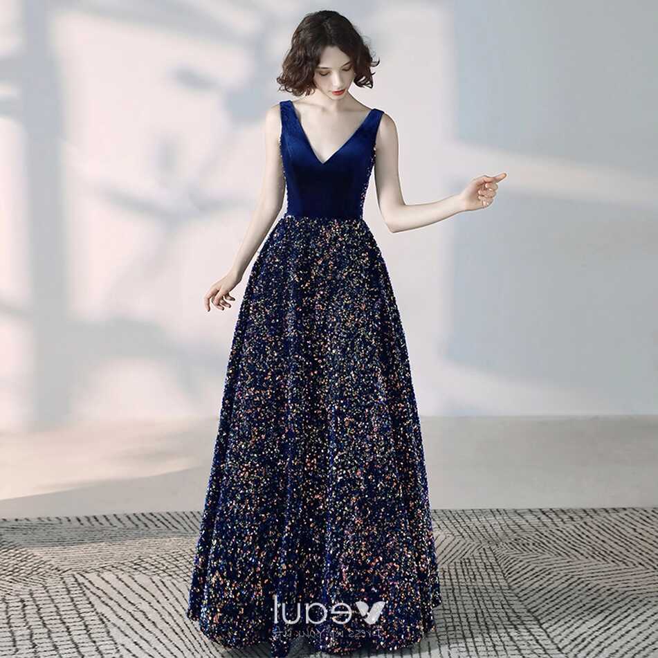 Elegant Royal Blue Prom Dresses 2020 A-Line / Princess Suede V ...