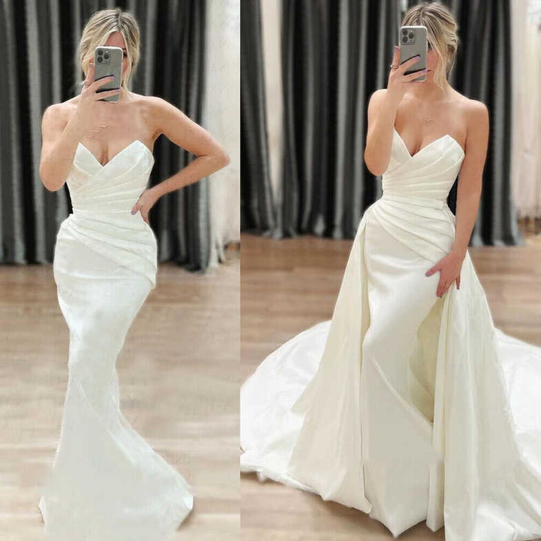 Elegant Satin Mermaid Wedding Dress with Detachable Train ...