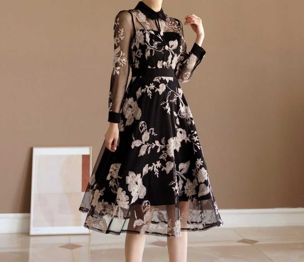 Elegant See Through Black Dress Korean Style Evening Party Dress ...