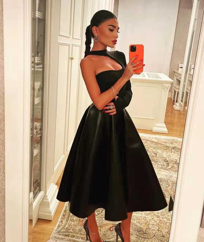 Elegant Short Muslim Black Evening Dresses with Pockets A-Line ...