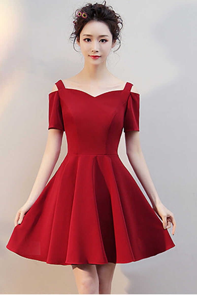 Elegant Short Sleeves Burgundy Charming Prom Dress Homecoming ...