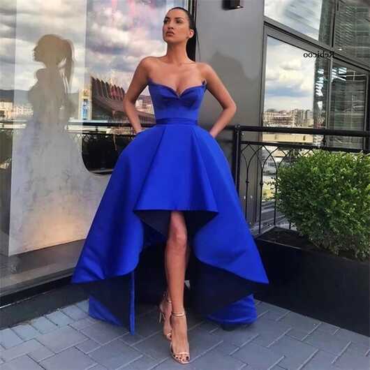 Elegant Simple Blue Satin Evening Dresses With Pockets Fashion ...