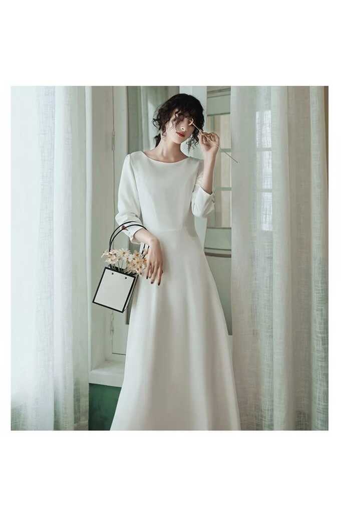 Elegant Simple Long White Formal Dress With Sleeves - $98.9784 ...