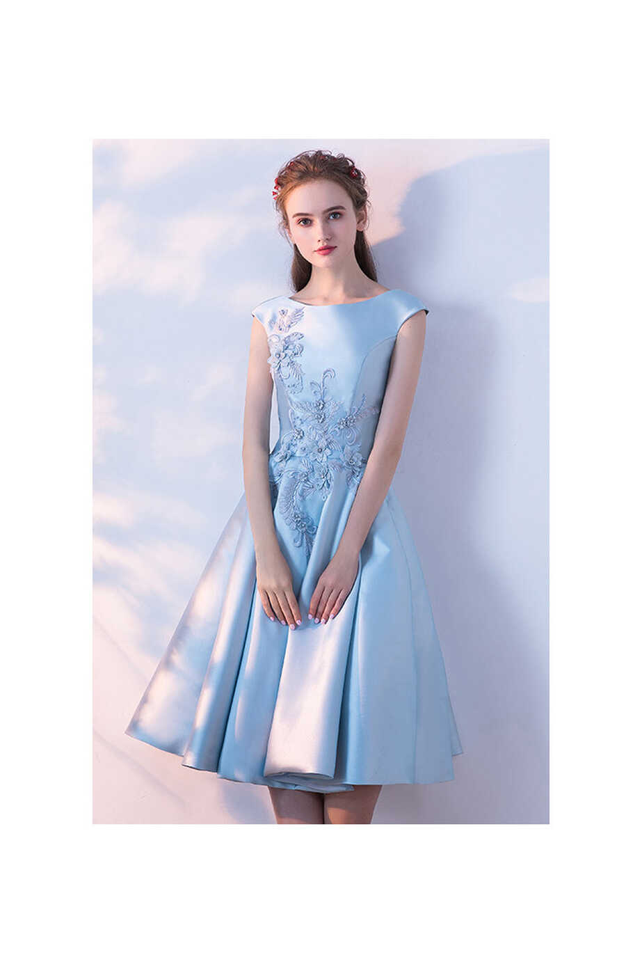 Elegant Sky Blue Knee Length Homecoming Party Dress With ...