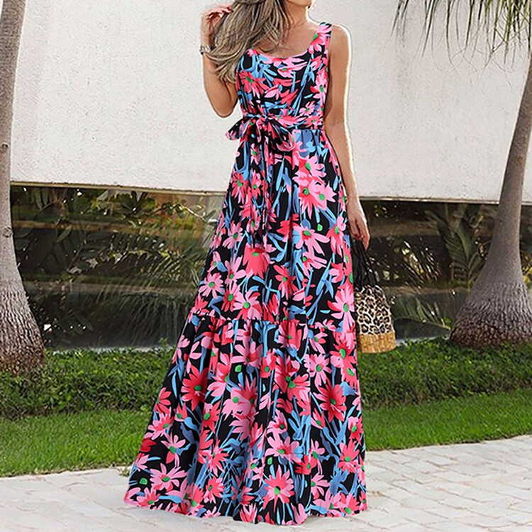 Elegant Summer Dresses for Women, Floral Print Sleeveless Long ...