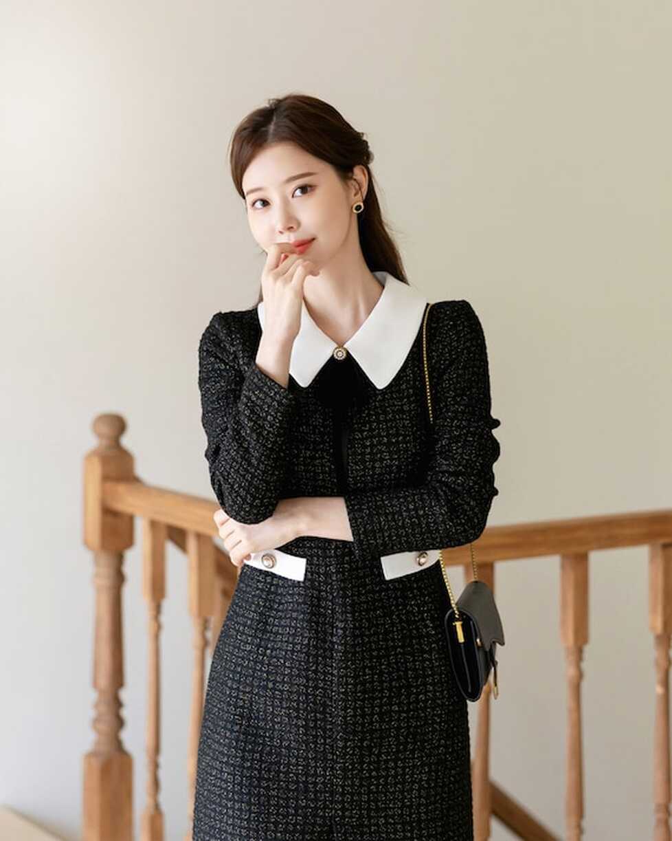 Elegant Tweed Party Mini Dress Korean Style Formal Dress CLD0346 ...