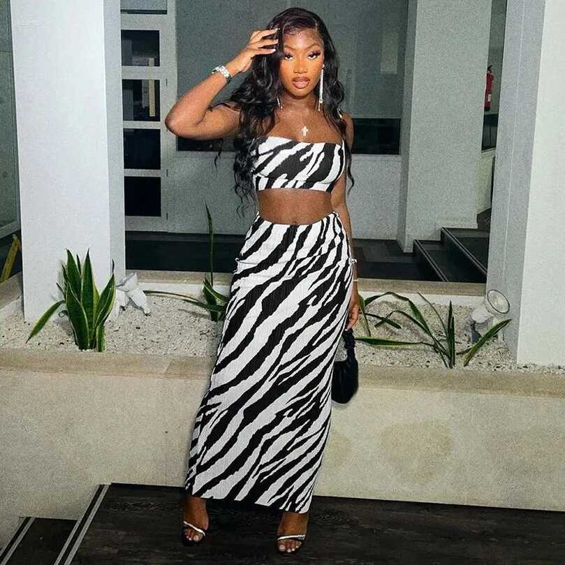 Elegant Two Piece Zebra Print Work Dresses Midi Length Set With ...