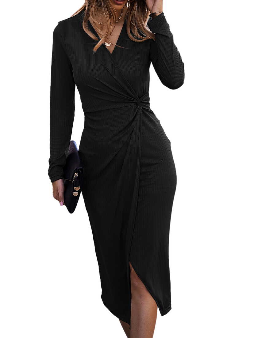 Elegant V-Neck Bodycon Dress with Long Sleeves and Algeria | Ubuy