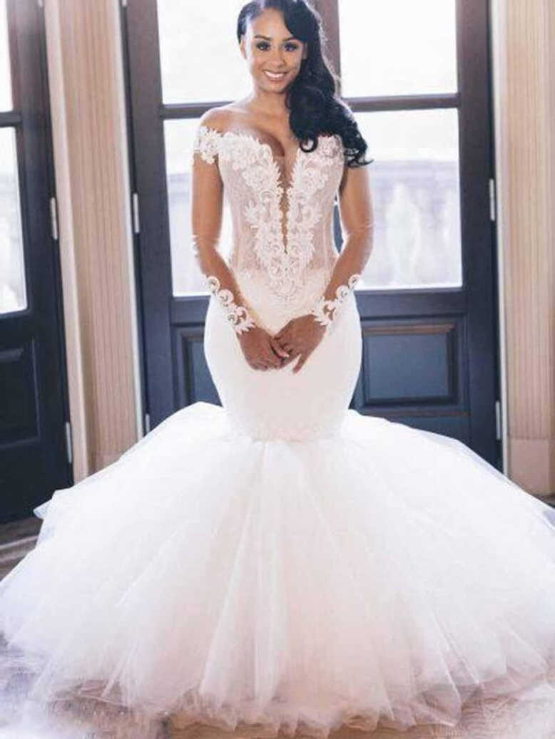 Elegant Vintage Sleeve Lace Wedding Dress Long Train - Bridelily