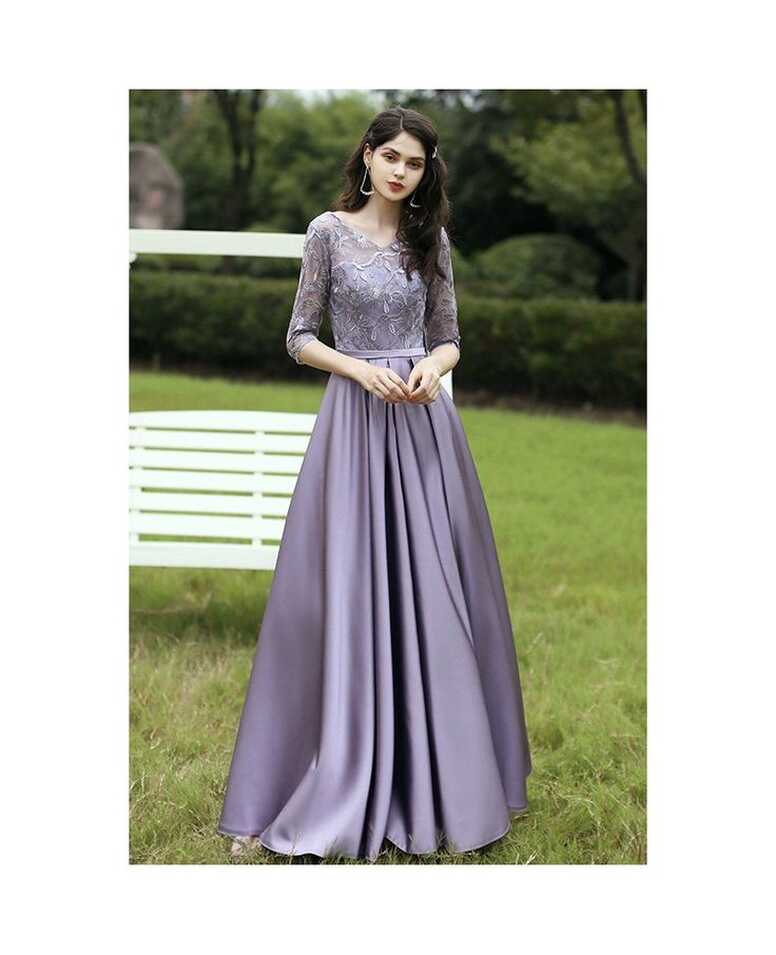 Elegant Vneck Half Sleeve Aline Long Bridesmaid Dress