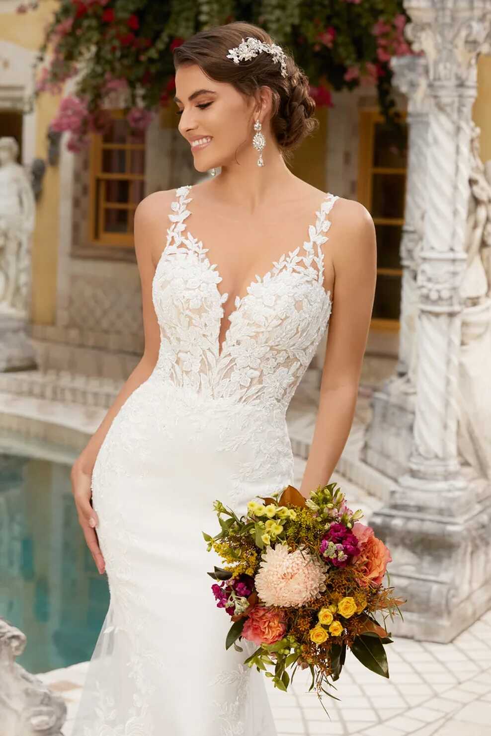 Elegant Wedding Dress with Dramatic Lace Train