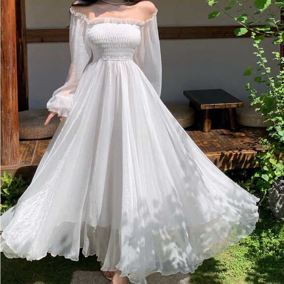 Elegant White Dress Women Sexy Off Shoulder Long Dress Fashion ...