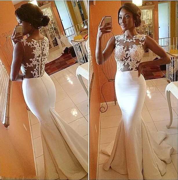 Elegant White Evening Dresses Mermaid With A Train See Through ...