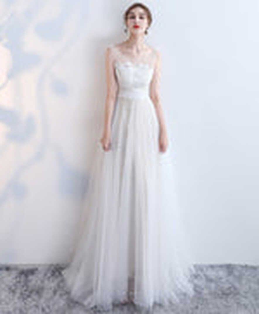 Elegant White Lace Tulle Long Prom Dress, White Evening Dress ...