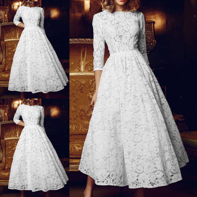 Elegant White Lace Wedding Dress with Long Sleeves - Algeria | Ubuy