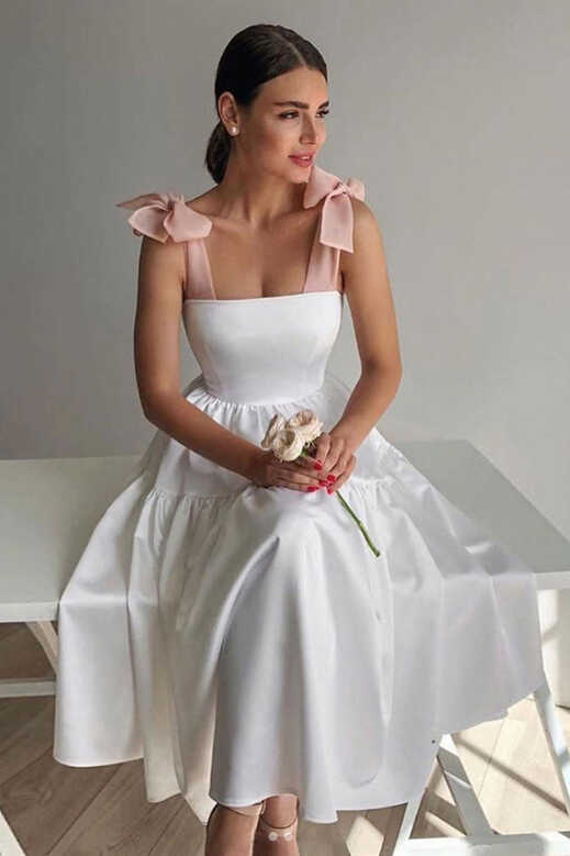 Elegant White Satin Short Prom Dresses, Short White Formal Evening ...