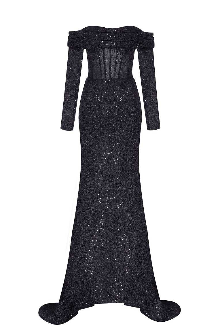 Elegant black off-the-shoulder sparkling maxi dress ➤➤ Milla ...