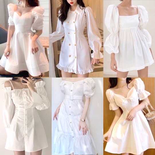 Elegant classy casual semi formal vintage puff sleeves white mini ...