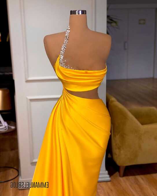 Elegant luxury yellow satin mermaid dress – EsB Store