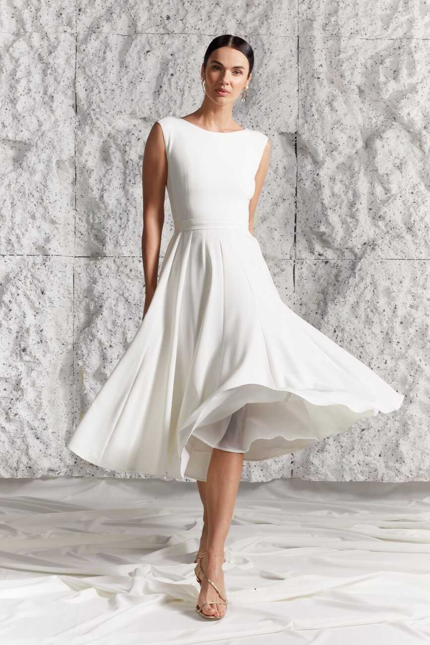 Elegant pleated wedding midi dress ARIOSE | UNDRESS