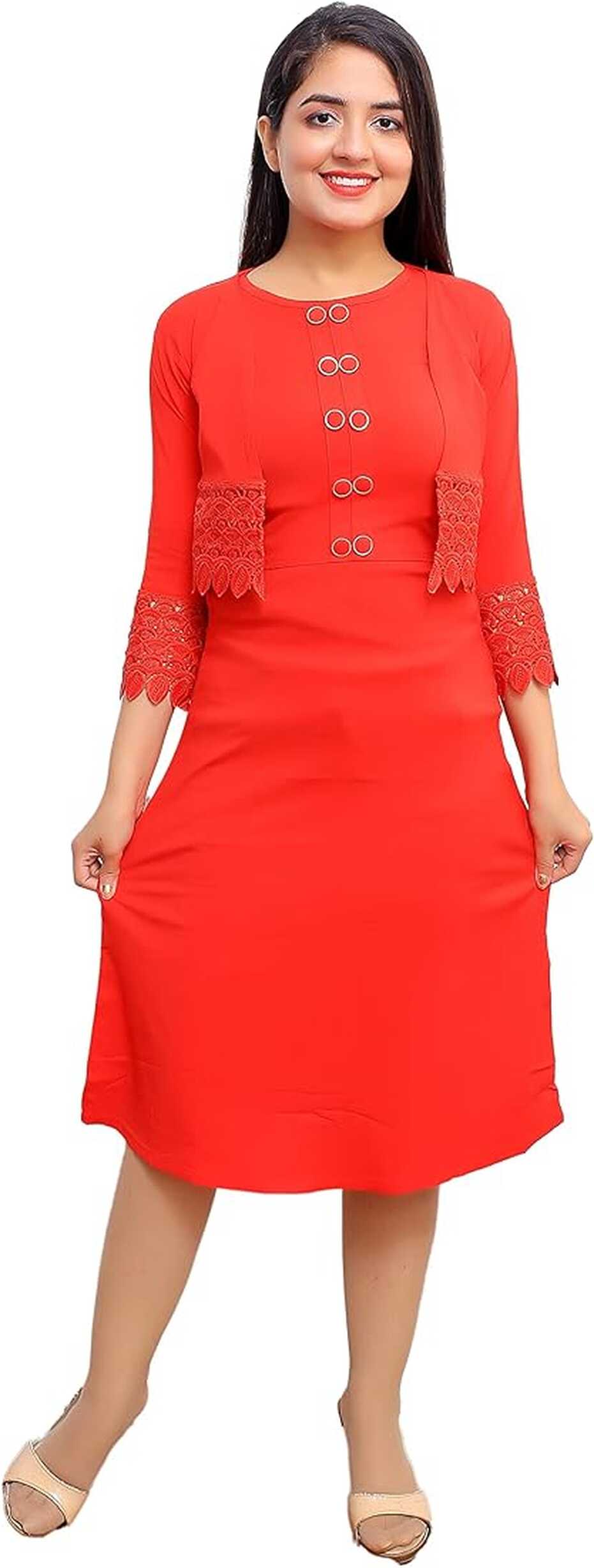 Elendra jeans Girl&#39;s A-Line Knee Length Dress (TOMATO RED, 13-14 ...