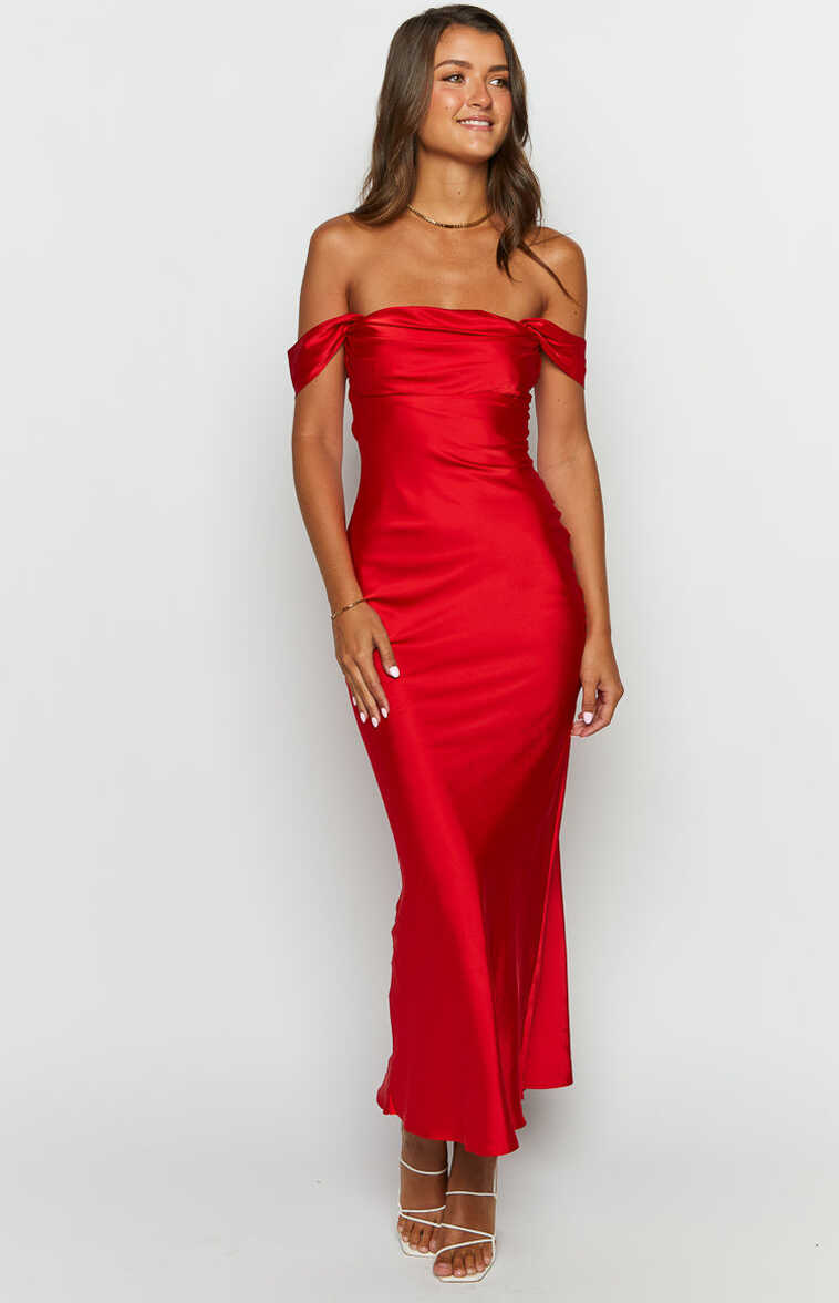 Ella Red Off Shoulder Formal Dress – Beginning Boutique