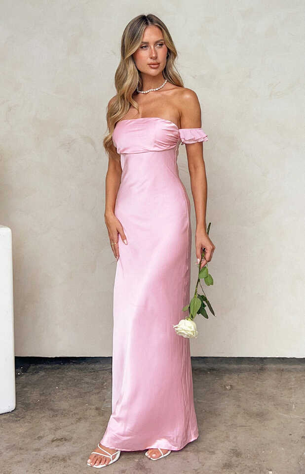 Elvira Pink Satin Formal Maxi Dress – Beginning Boutique