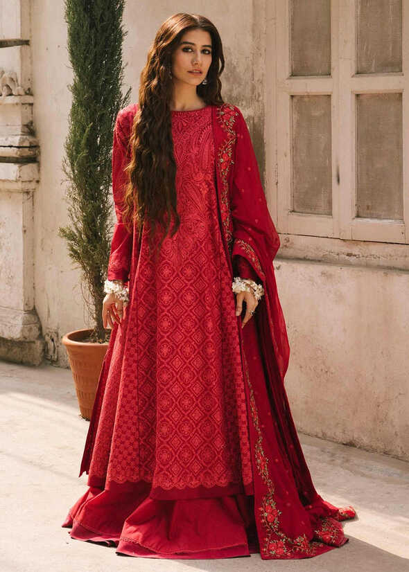 Embellished Red Long Frock with Sharara Pakistani Eid Dresses ...