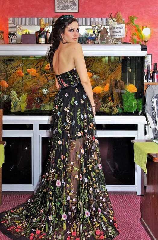 Embroidered Black Tulle Dress/ Floral maxi Elegant Embroidery ...