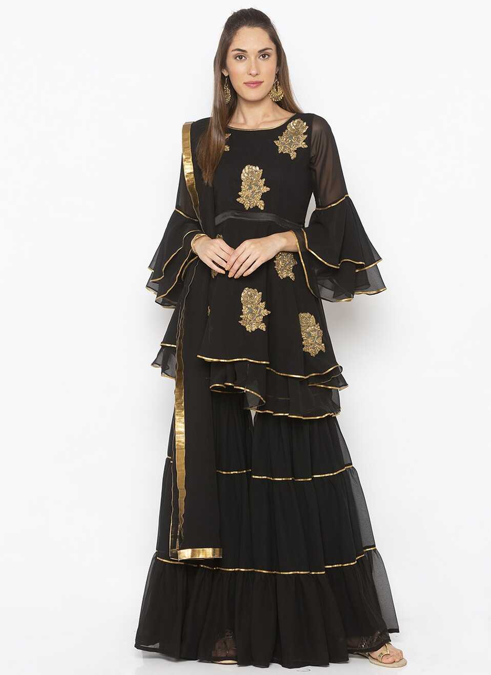 Embroidered Georgette Designer Pakistani Salwar Suit in Black -