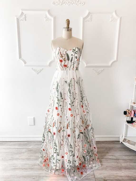 Embroidered Gown, Floral Wedding Dress, Embroidered Prom Dress ...