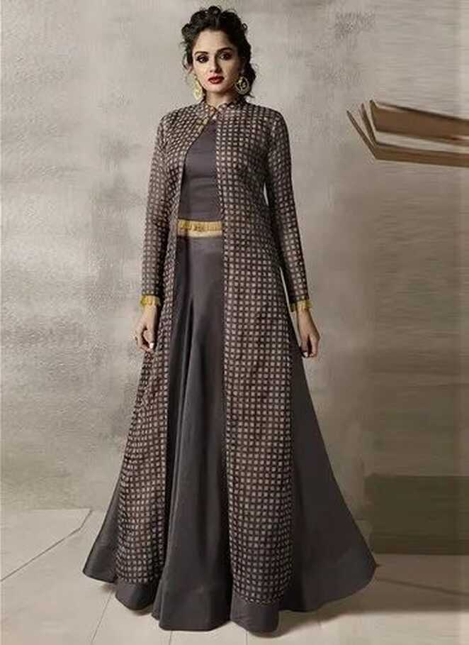 Embroidered Grey Long Jacket Dress, Full Sleeves at Rs 1500/piece ...