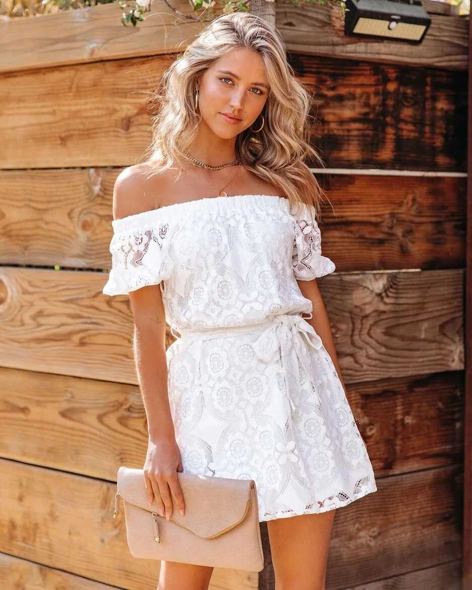 Embroidered Lace off Shoulder Summer Short White Dress - China ...