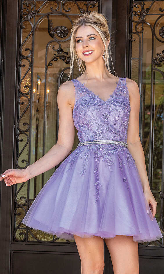 Embroidered Sheer Bodice Short Prom Dress - PromGirl