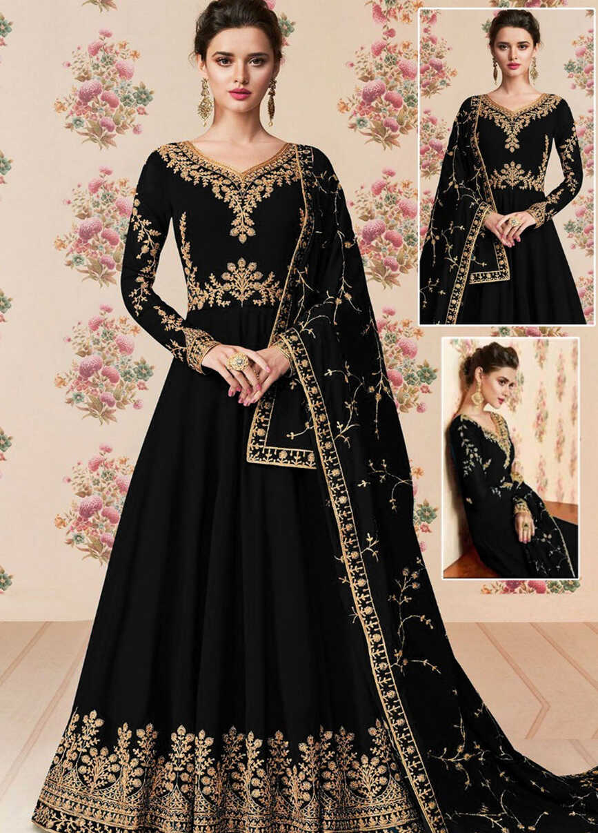 Embroidered Unstitched 3 Piece Chiffon M Maxi-Black-Party Wear ...