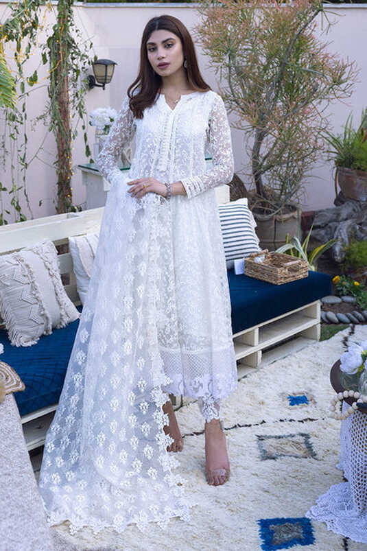 Embroidered White Long Frock Dupatta Pakistani Party Dresses ...