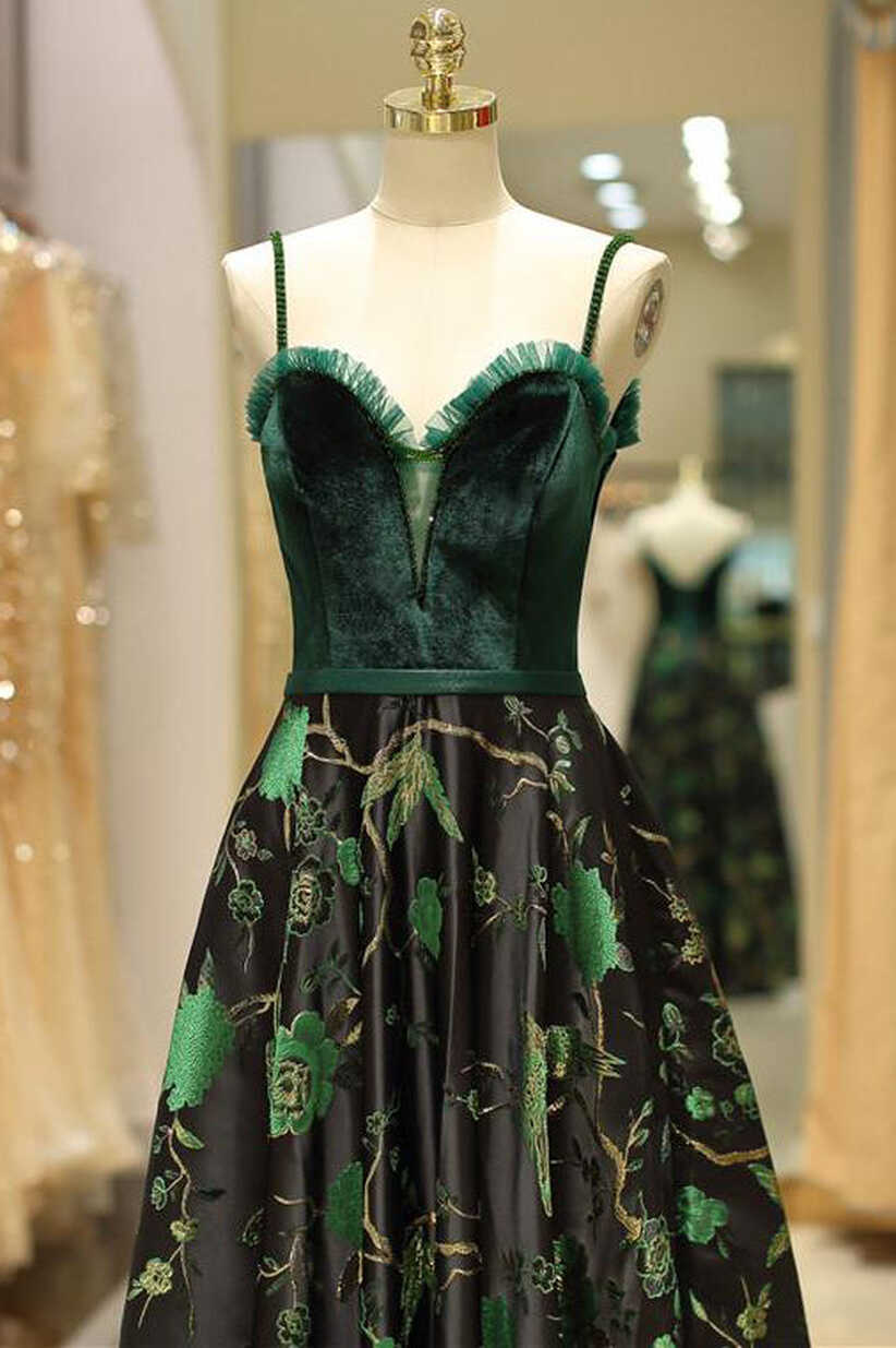 Embroidery Green Floral Long Prom Evening Dress – FancyVestido