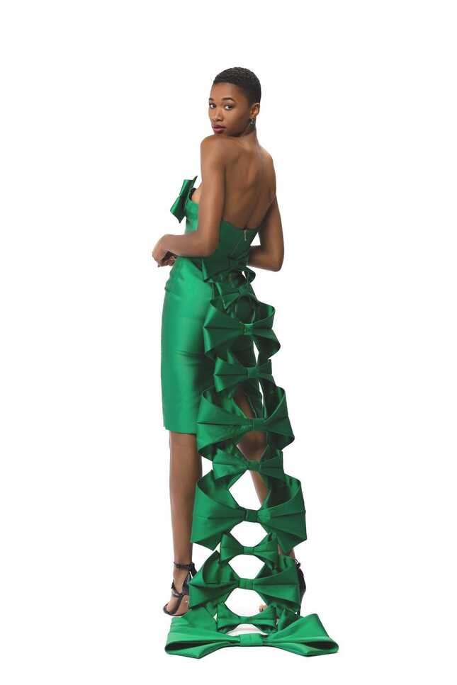 Emerald Cocktail Dress with Bow Train | Fite Fashion