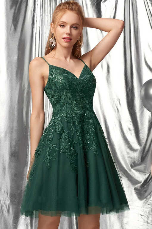 Emerald Green 8th Grade Lace Dance Dress Homecoming Dress