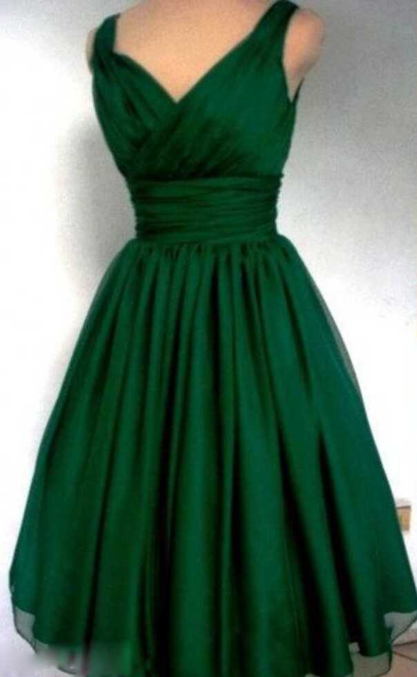 Emerald Green Cocktail Dress Vintage Tea Length Plus Size Chiffon ...