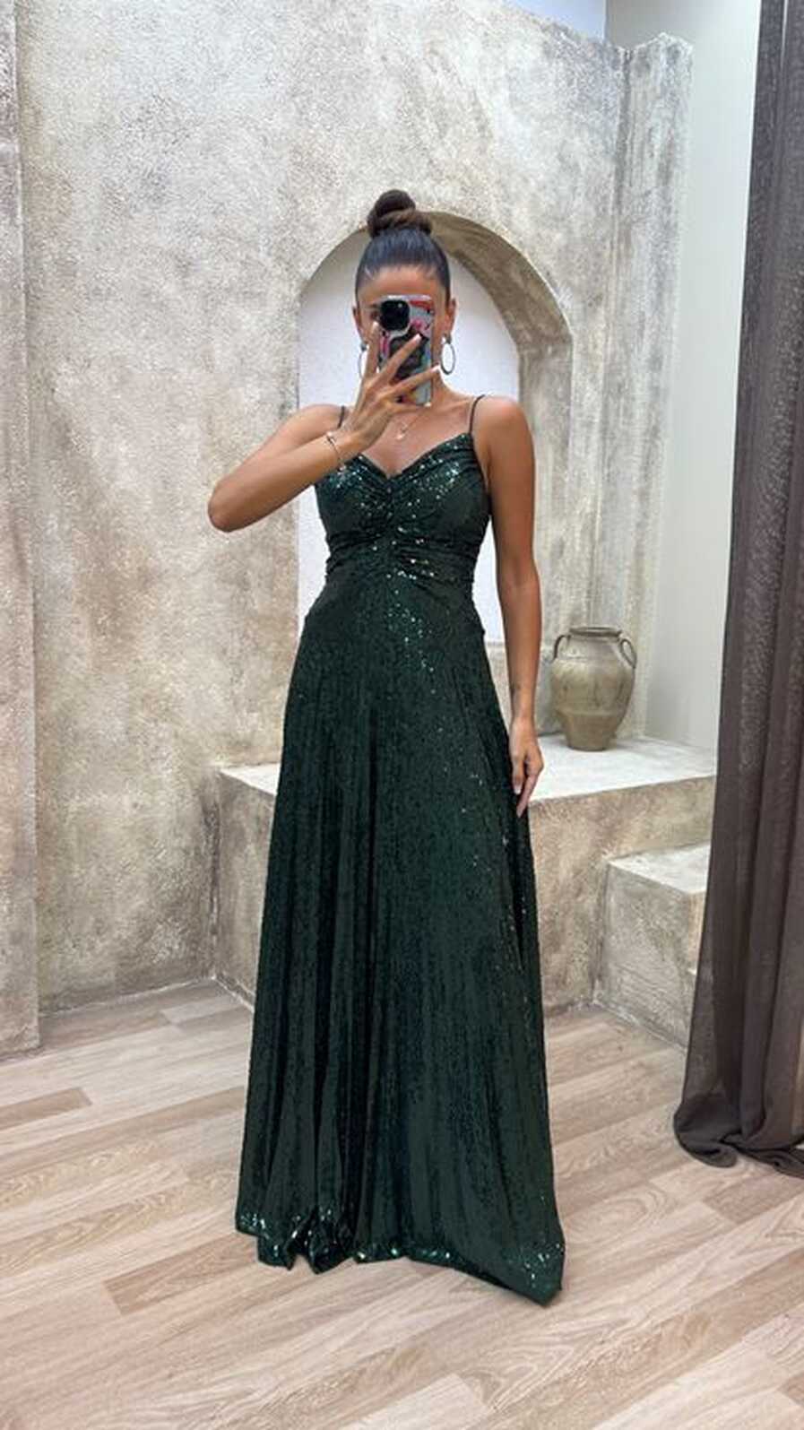 Emerald Green Emerald Rope Hanger Design Sequin Evening Dress Dress