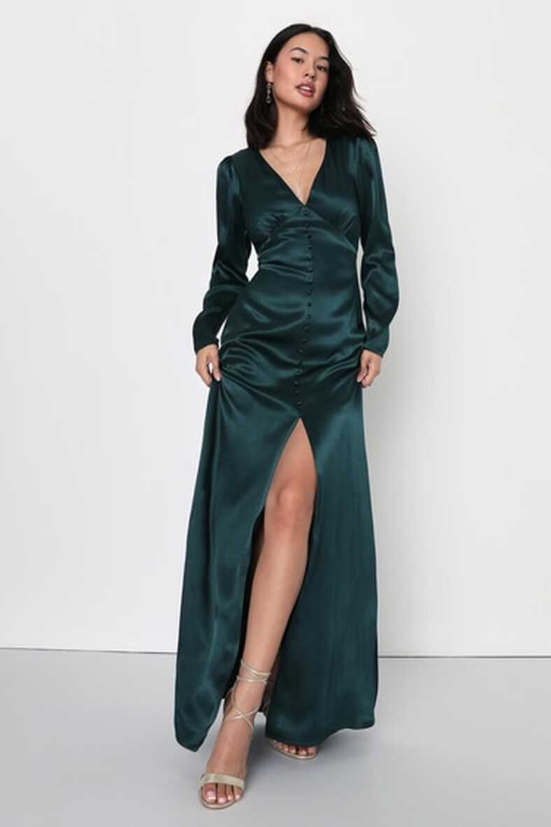 Emerald Green Gown - Green Satin Bridesmaid Dress - Satin Gown - Lulus