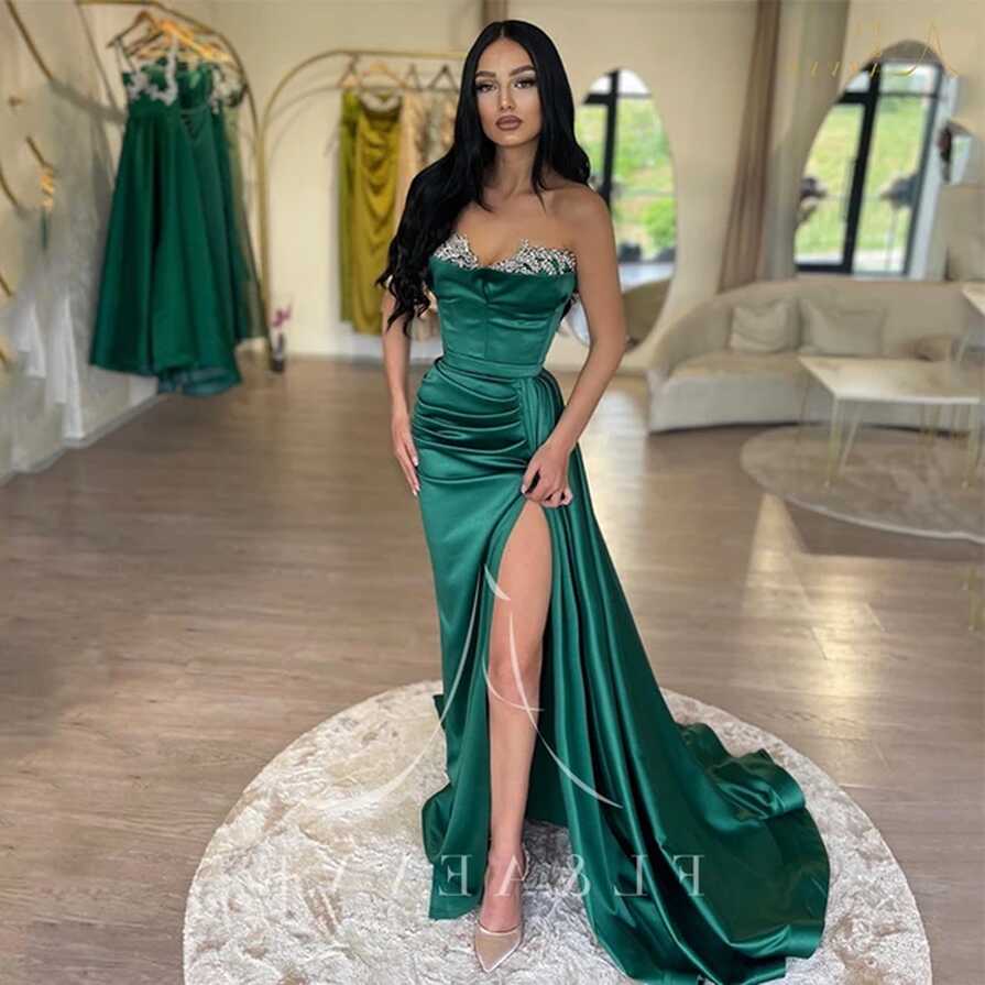 Emerald Green Satin Prom Dresses Sweetheart Evening Party Gown ...