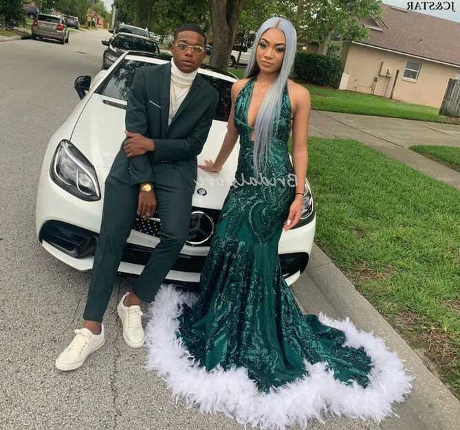 Emerald Green Sequin Mermaid Green Mermaid Prom Dress With Feather ...