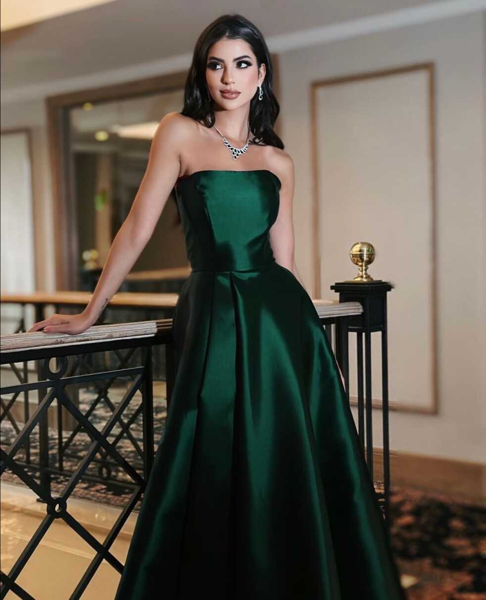 Emerald Green Strapless A-line Evening Dress,Emerald Green Satin ...